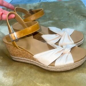 UGG leather and tan canvas Joslyn Wedges